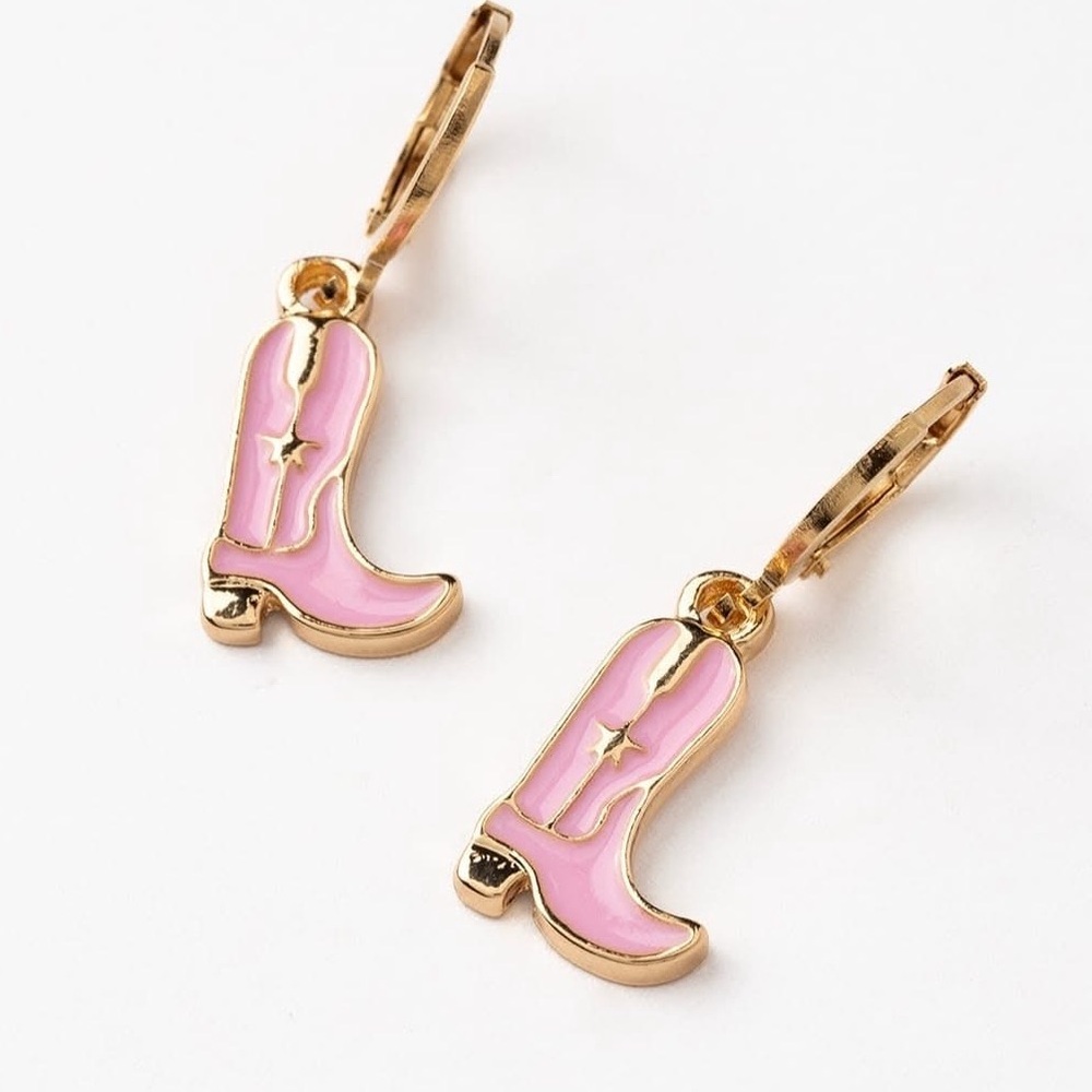 NEW Cowboy Boot Hoop Earrings in Pink and Black - Picture 5 of 8